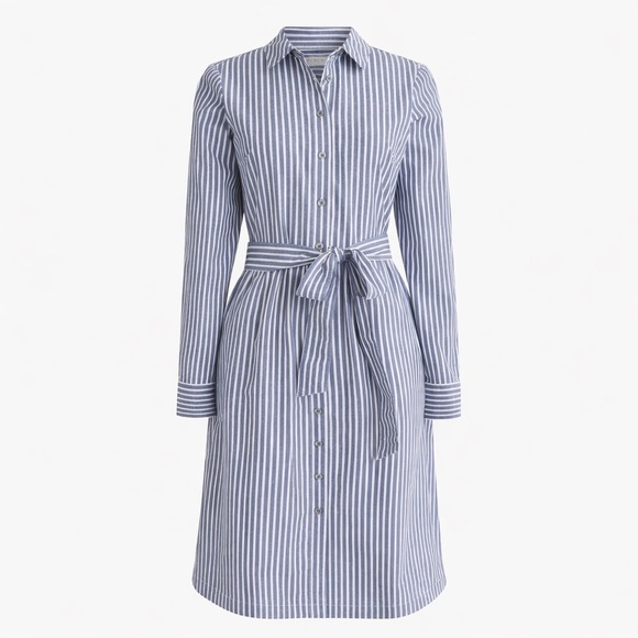 J. Crew Dresses & Skirts - J. Crew Long Sleeve Striped Button Dress w/ Tie and Pockets (074)
